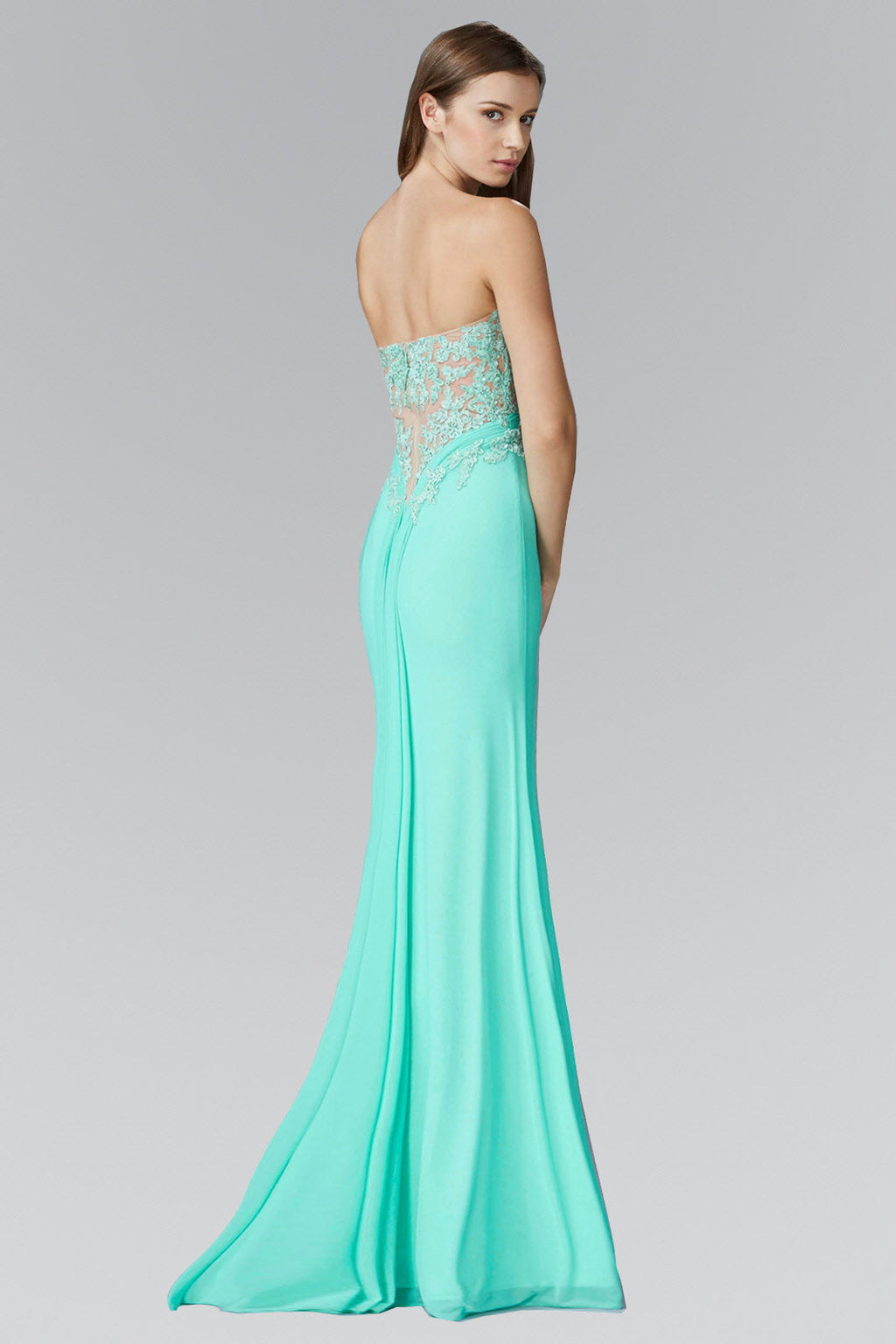 Strapless Sweetheart Soft Mesh Long Dress with Sheer Back-1