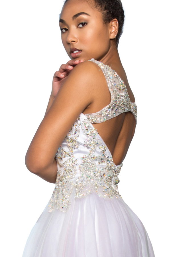 Sleeveless Tulle Long Dress with Bead Embellished Bodice and Neckline-4
