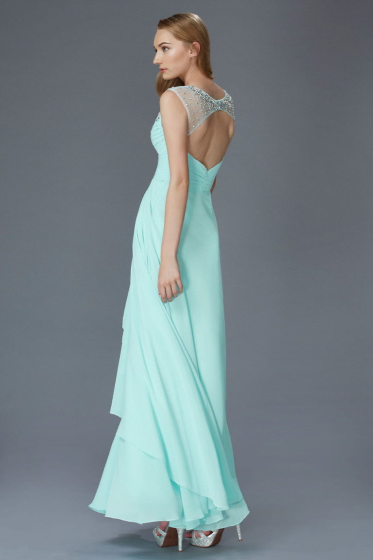 Sweetheart Long Chiffon Dress with Beaded Detailing-4