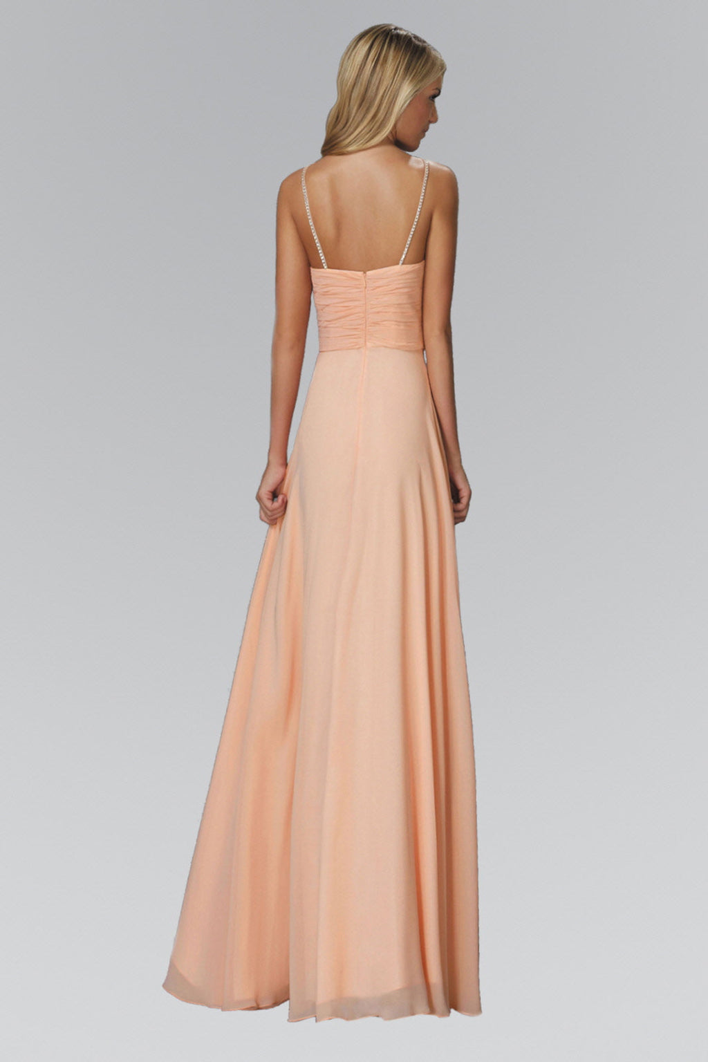 Spaghetti Straps Long Chiffon Dress Accented with Bead and Jewel-4