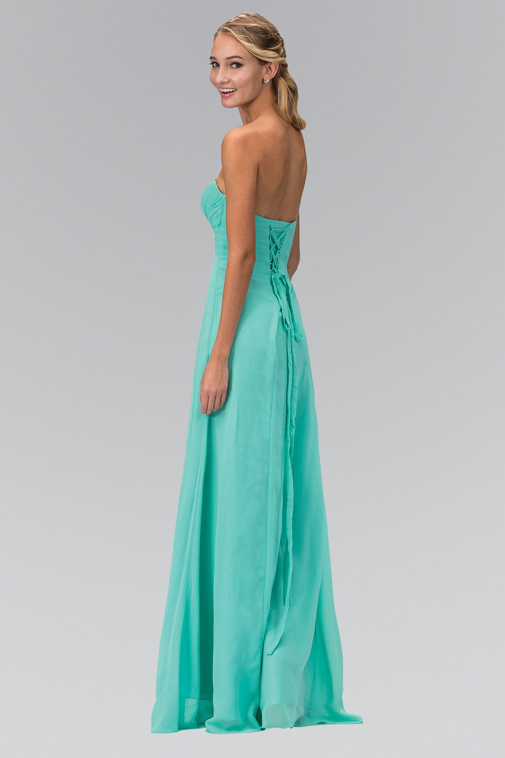 Strapless Sweetheart Chiffon Long Dress with Pleated Bodice-4