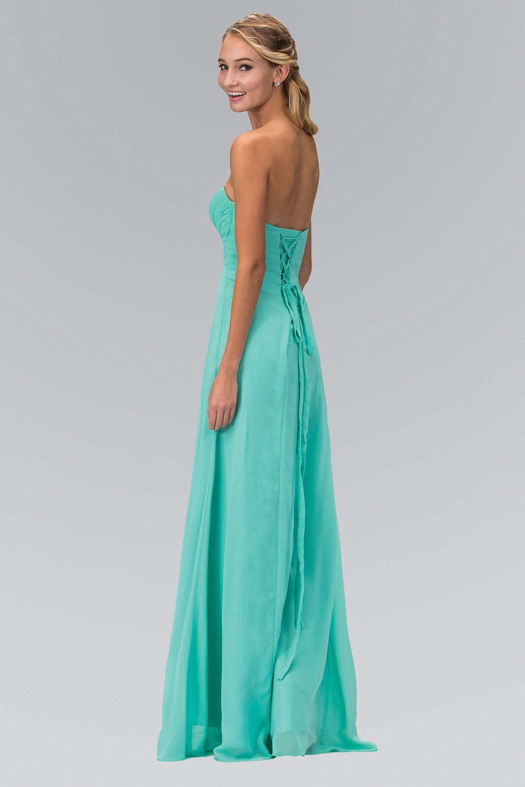 Strapless Sweetheart Chiffon Long Dress with Pleated Bodice-4