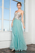 Strapless Sweetheart Chiffon Long Dress with Sequin Embellished Bodice-0