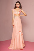 Sheer Bodice and Back Long Dress Accented with Rhinestone Over Floral Pattern Lace-0