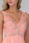 V Neck and Back Chiffon Floor Length Dress with Jewel and Sequin Bodice-2