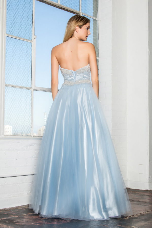 Strapless Sweetheart A-Line Tulle Long Dress with Bead and Pearl Embellished Bodice-2