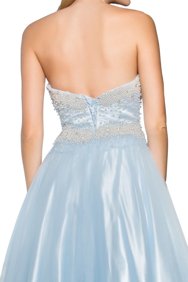 Strapless Sweetheart A-Line Tulle Long Dress with Bead and Pearl Embellished Bodice-4
