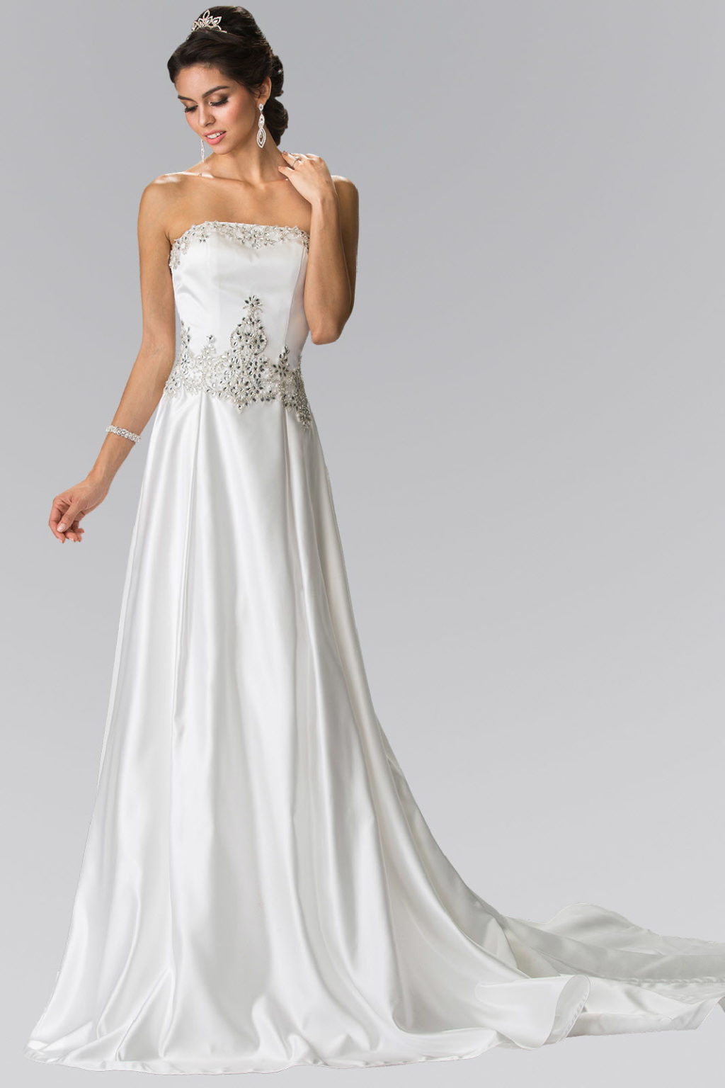 Jewels Embellished Strapless Wedding Dress with Tail-1