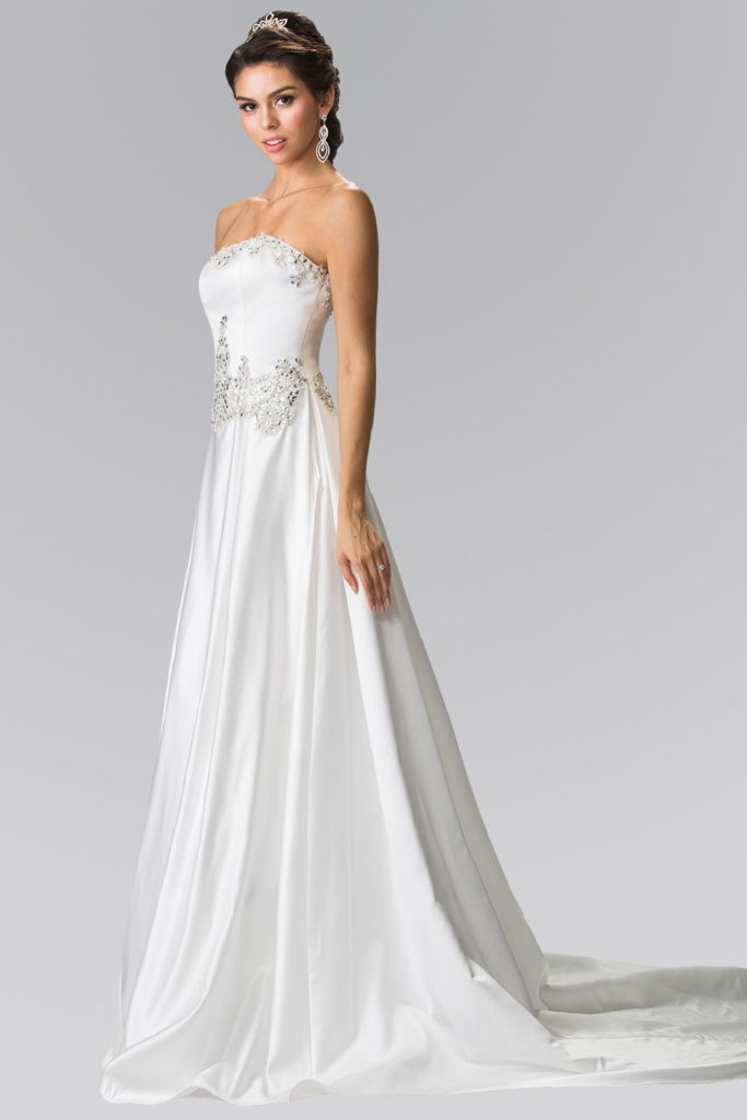 Jewels Embellished Strapless Wedding Dress with Tail-2