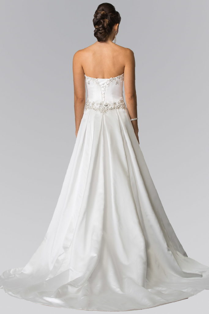 Jewels Embellished Strapless Wedding Dress with Tail-3