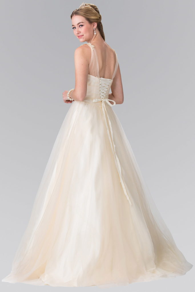 Sweethearted Embroidery Mesh Wedding Dress with Corset Back-2