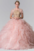Embroidered and Beaded Mesh Ruffle Quinceneara Dress with Bolero-0