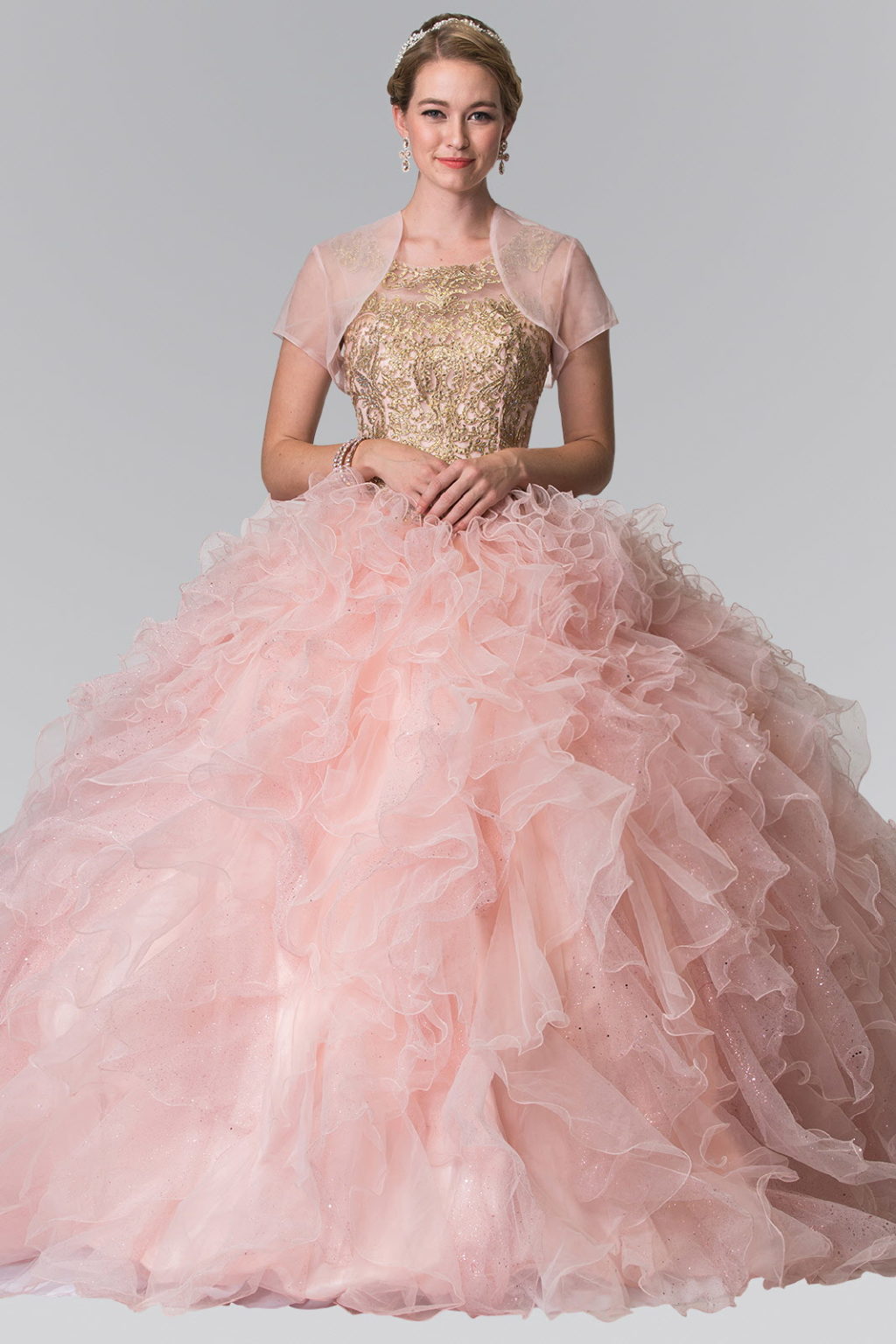 Embroidered and Beaded Mesh Ruffle Quinceneara Dress with Bolero-1