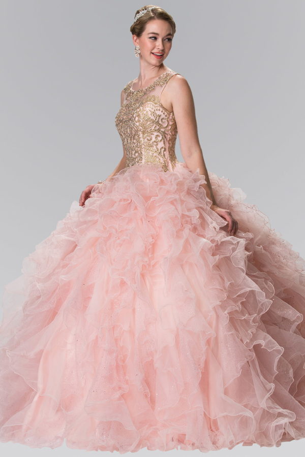 Embroidered and Beaded Mesh Ruffle Quinceneara Dress with Bolero-2