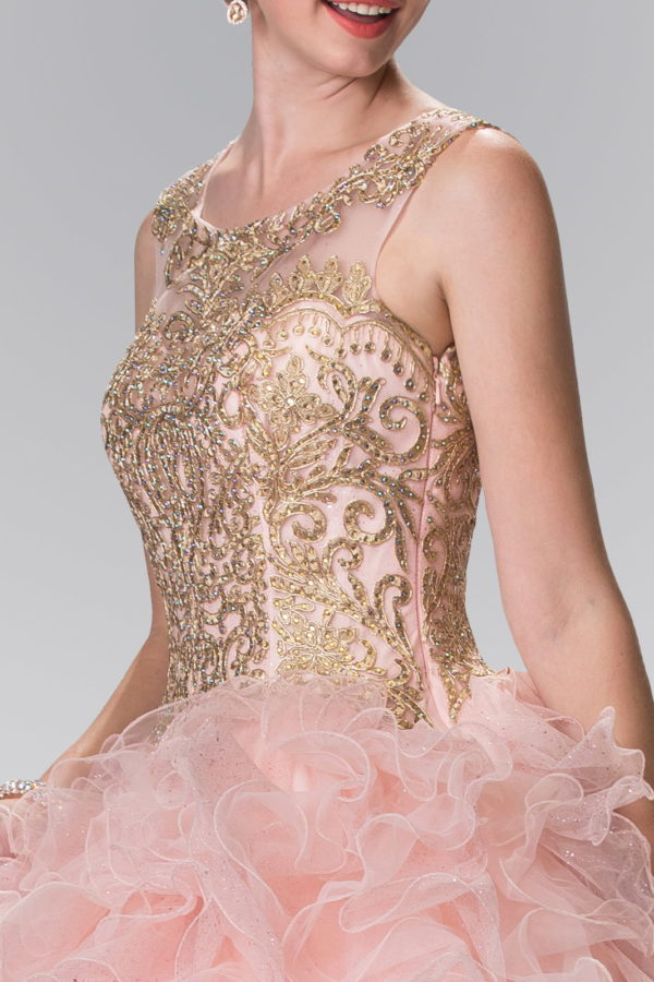 Embroidered and Beaded Mesh Ruffle Quinceneara Dress with Bolero-3