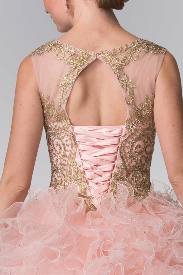 Embroidered and Beaded Mesh Ruffle Quinceneara Dress with Bolero-4