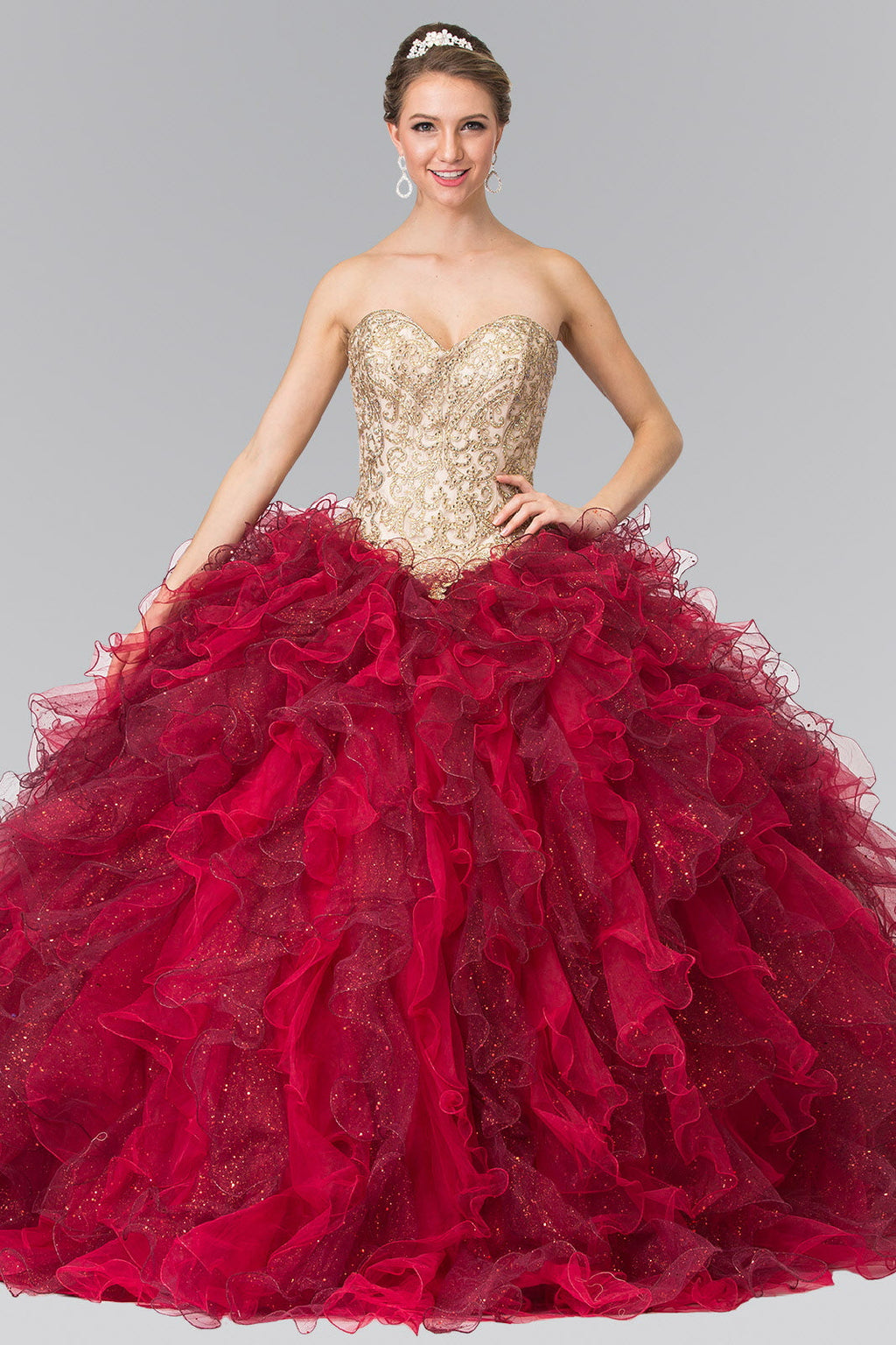Beads Embellished Embroidery Tulle Ruffled Quinceanera Dress with Bolero-1