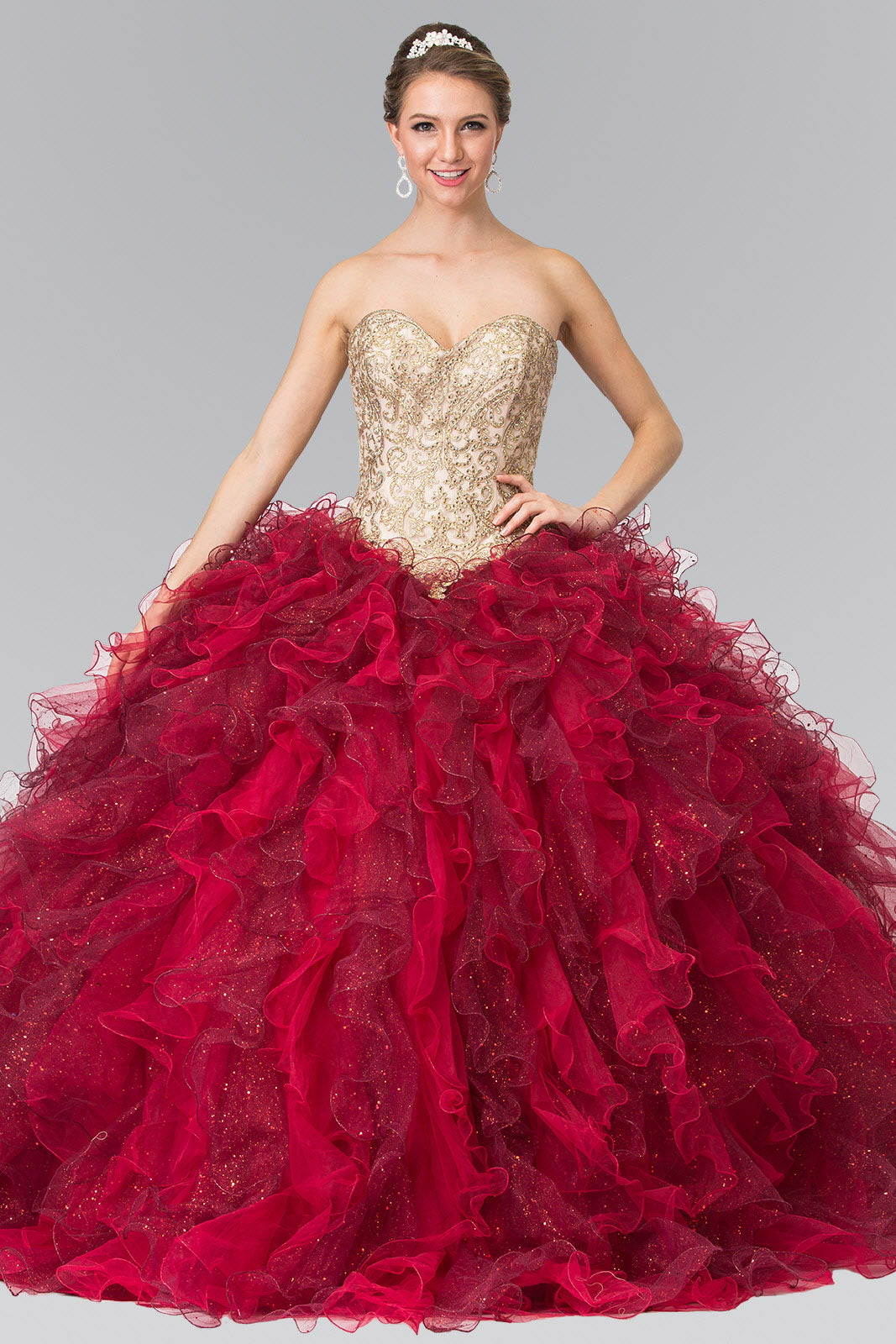 Beads Embellished Embroidery Tulle Ruffled Quinceanera Dress with Bolero-1