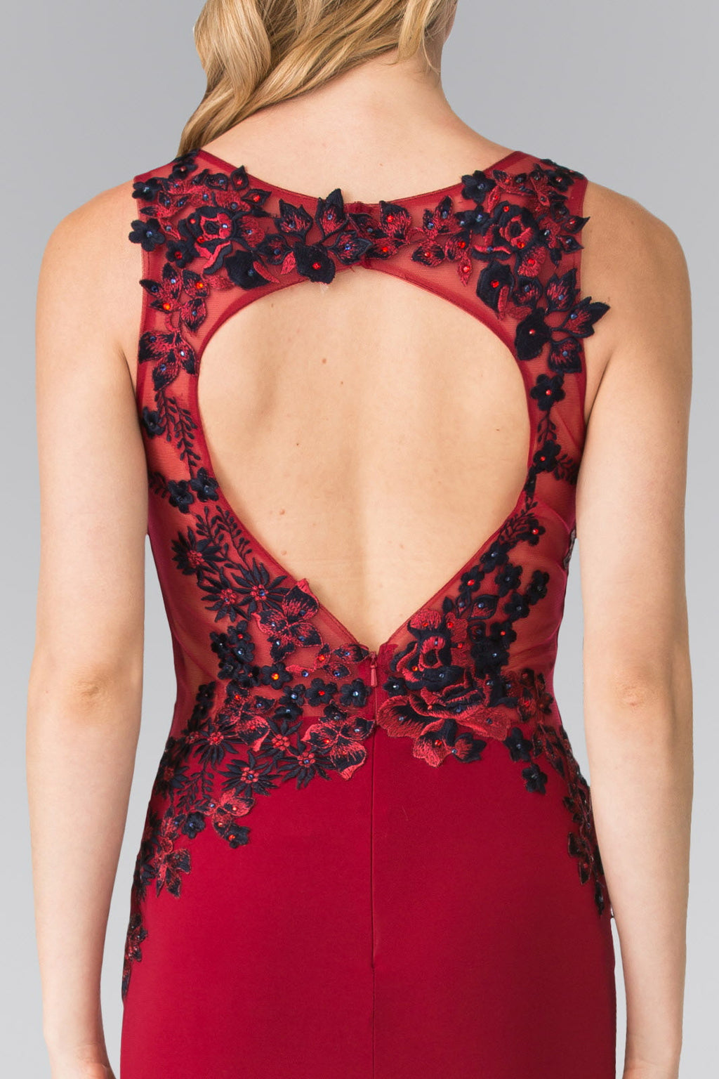 Beads Embellished Embroidery Jersey Long Dress with Cut-Out Back-3