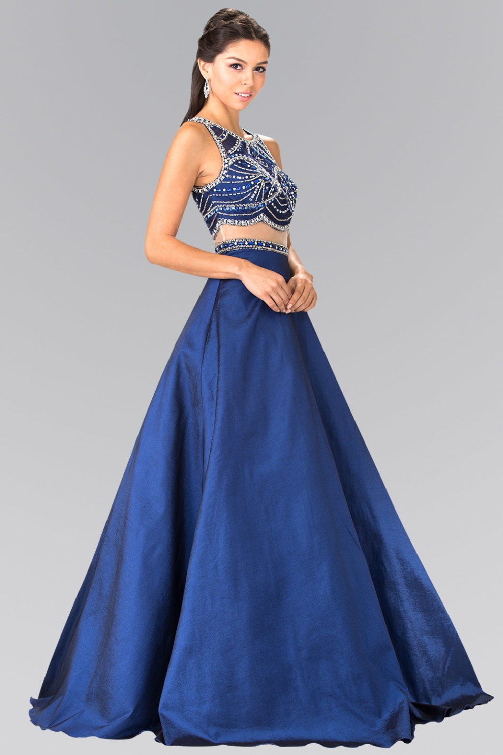 A-line Mock Two-Piece Beading Dress with Illusion Waistline-1