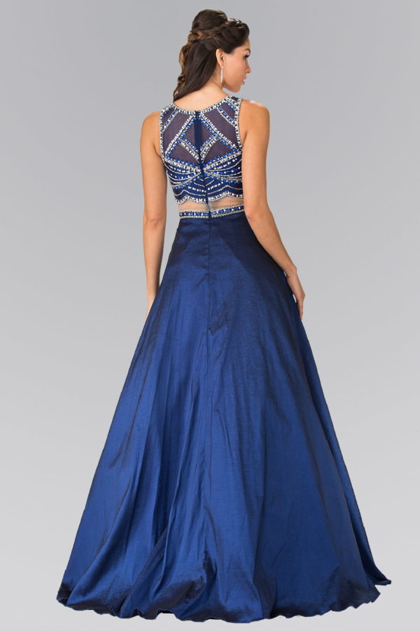 A-line Mock Two-Piece Beading Dress with Illusion Waistline-2