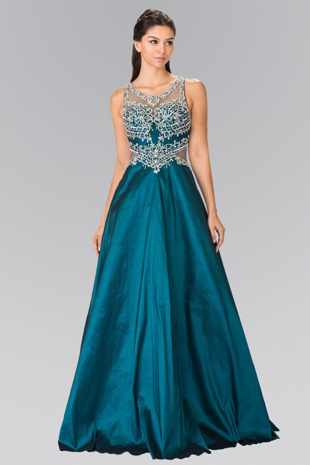 Full-Beaded Top Side Cut-Out Dress with Sheer Back-1