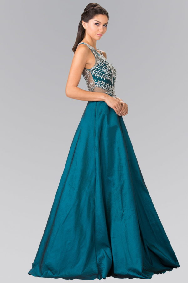 Full-Beaded Top Side Cut-Out Dress with Sheer Back-2