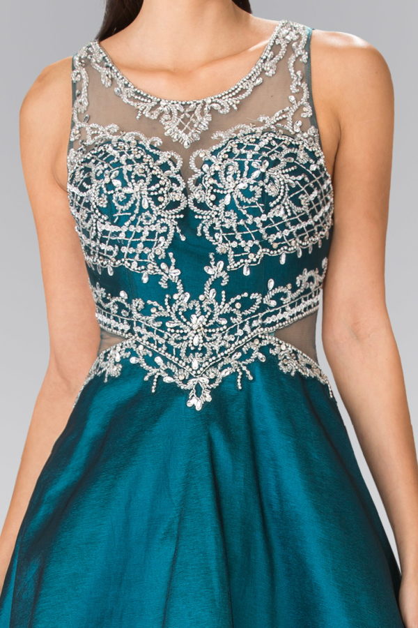 Full-Beaded Top Side Cut-Out Dress with Sheer Back-3
