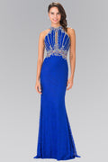 Halter-Neck Lace Long Dress with Illusion Waistline-0