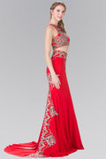 Two-Piece Embroidery Jersey Long Dress with Tail-1