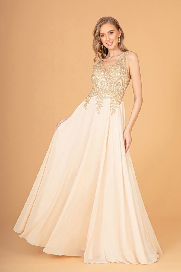 V-Neck Embroidered Chiffon Long Dress-2