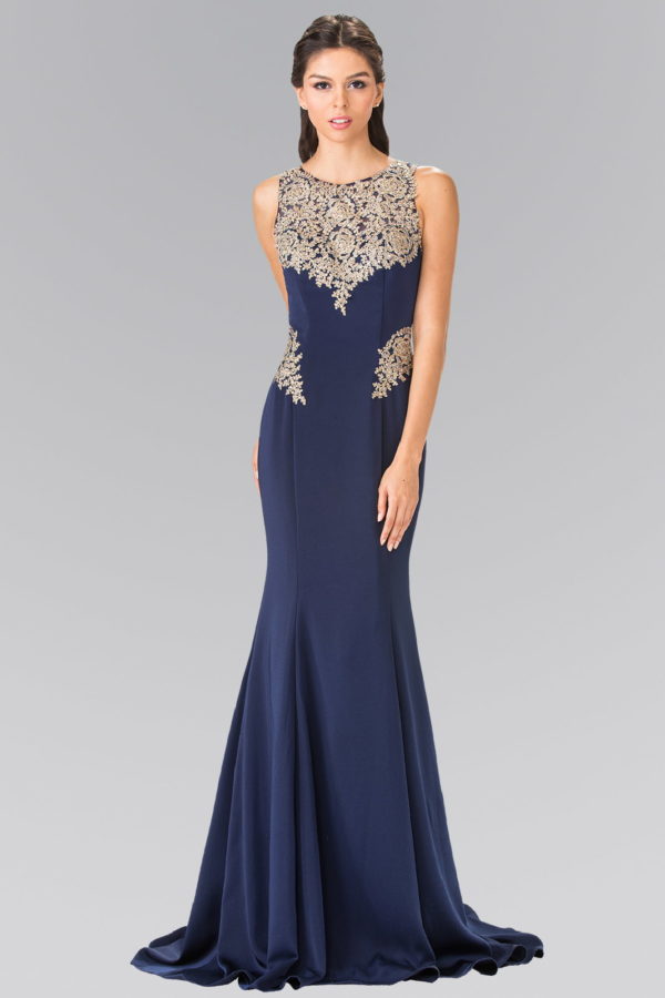 Embroidery Rome Jersey Long Dress with Open Back-2