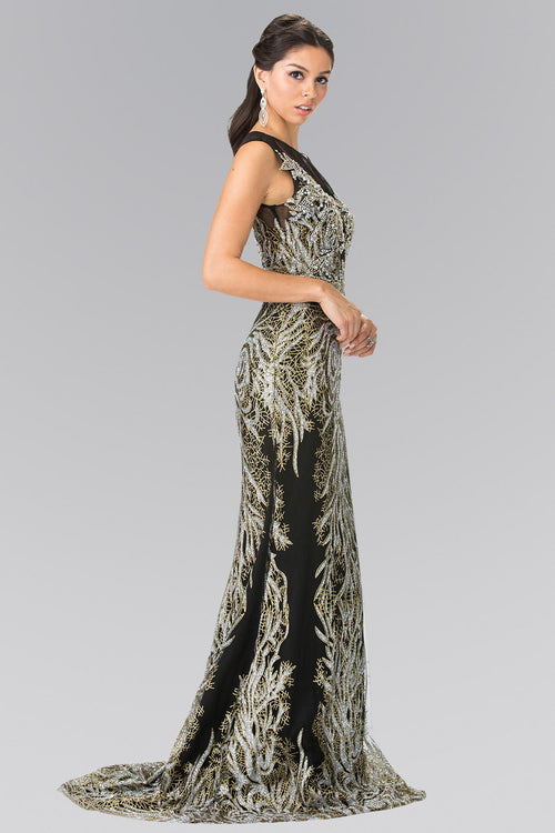 Beaded Bodice Long Dress with Full Embellishment-1