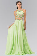High-Neck Mock Two-Piece Long Dress with Criss Crossing Back-0