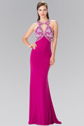 Beads Embellished Jersey Long Dress with Cut-Out Front and Back-0
