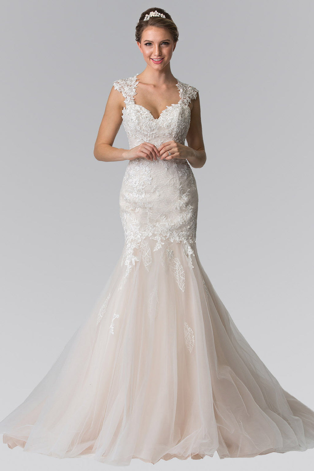 Lace Embellished Mermaid Style Wedding Dress-1