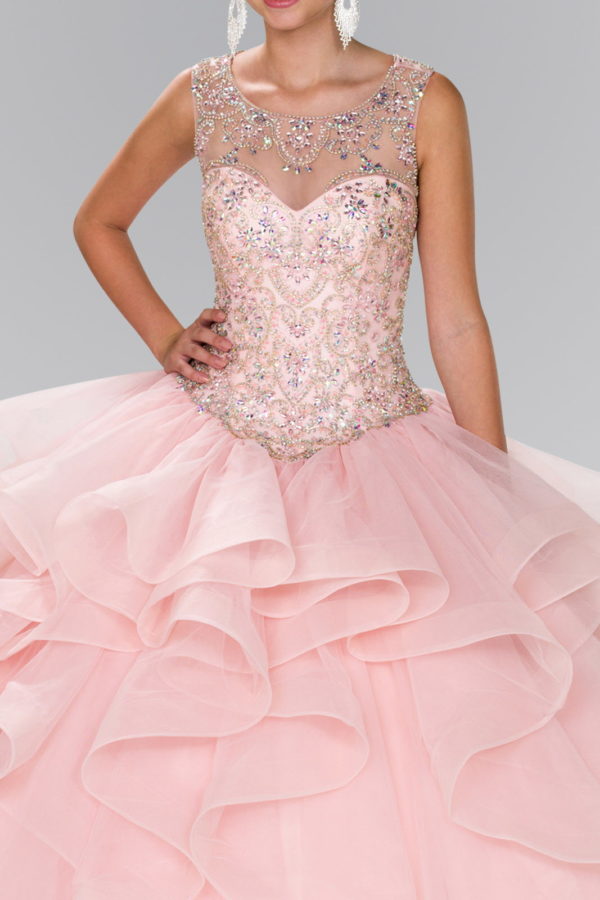 Full Beaded Bodice Illusion Sweethearted Ball Gown /w Bolero-6
