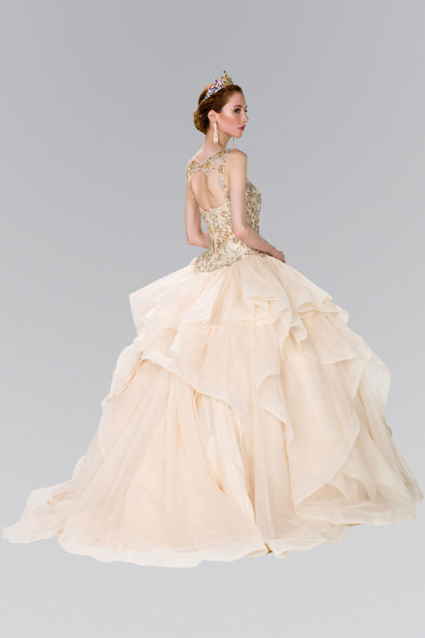 Full Beaded Bodice Illusion Sweethearted Ball Gown /w Bolero-2