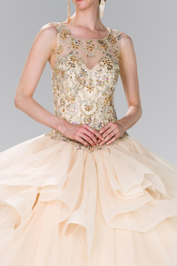 Full Beaded Bodice Illusion Sweethearted Ball Gown /w Bolero-3
