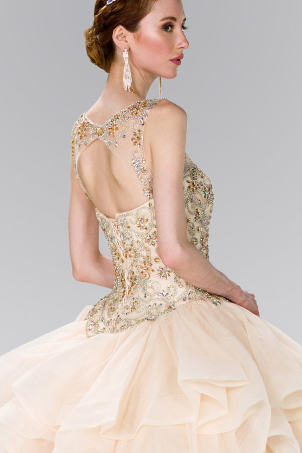 Full Beaded Bodice Illusion Sweethearted Ball Gown /w Bolero-4