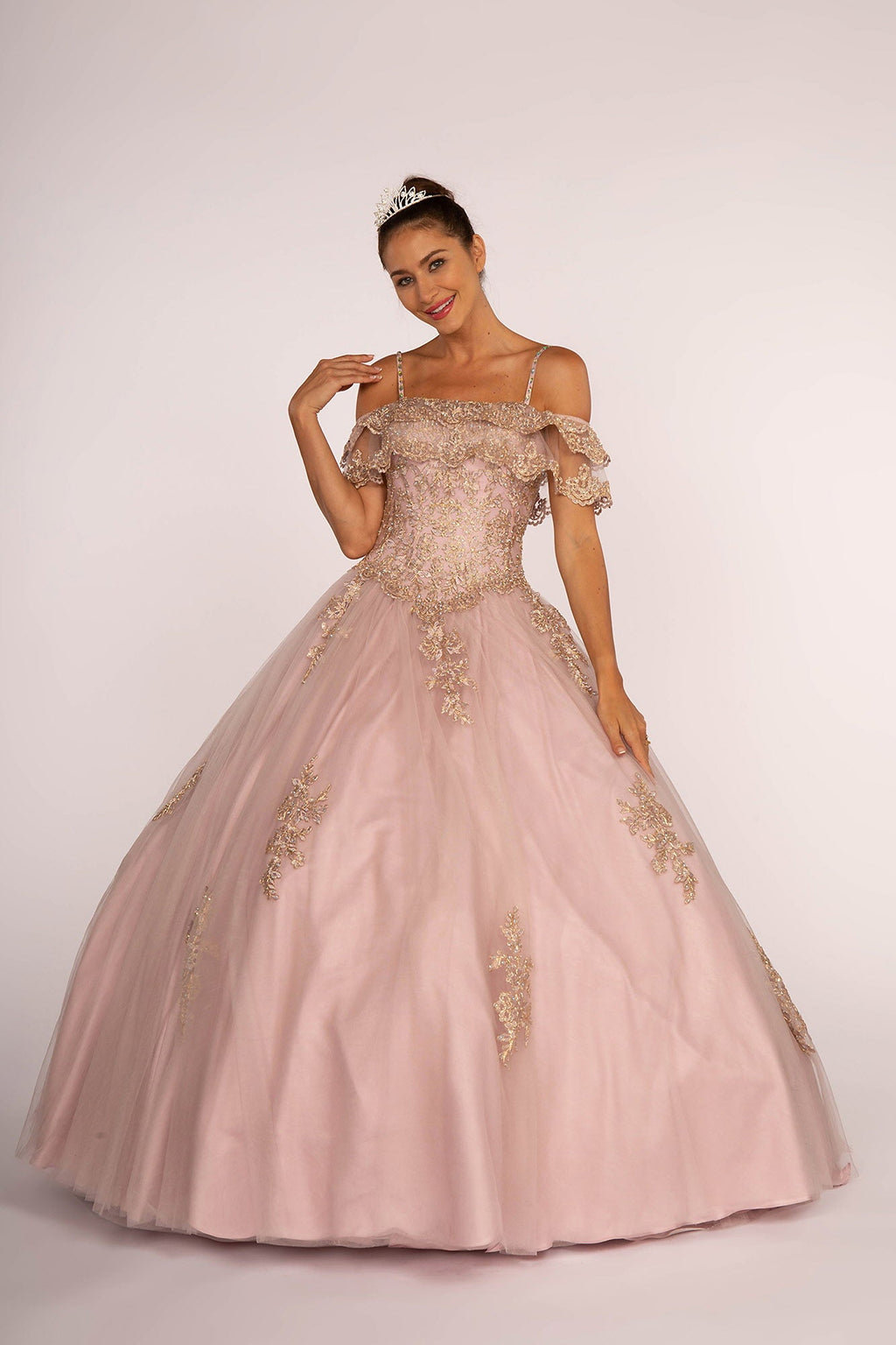 Off-the-Shoulder Embroidered Mesh Ball Gown-1
