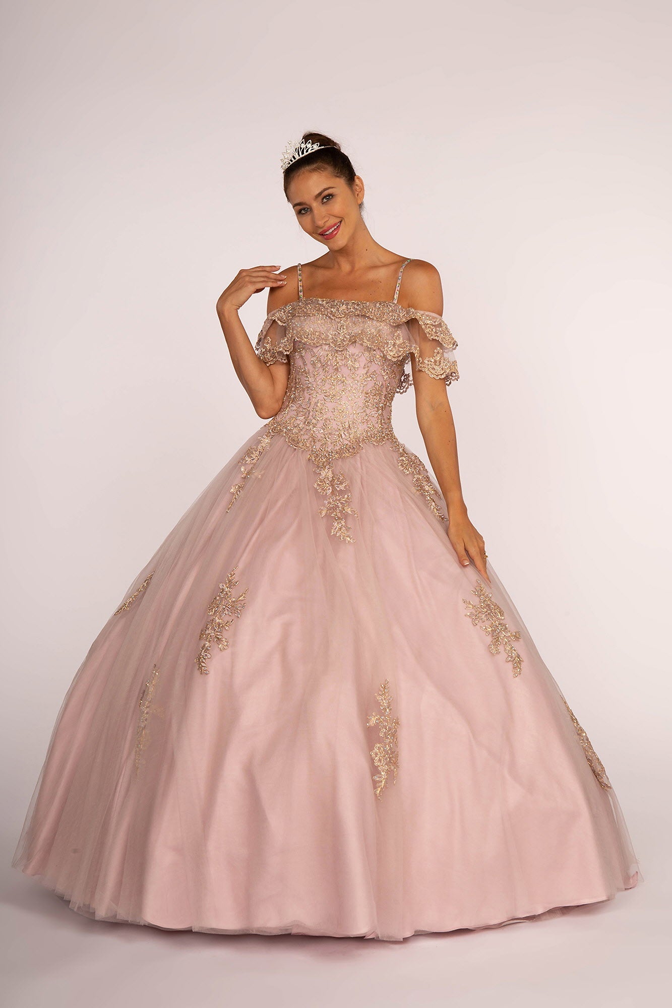 Off-the-Shoulder Embroidered Mesh Ball Gown-1
