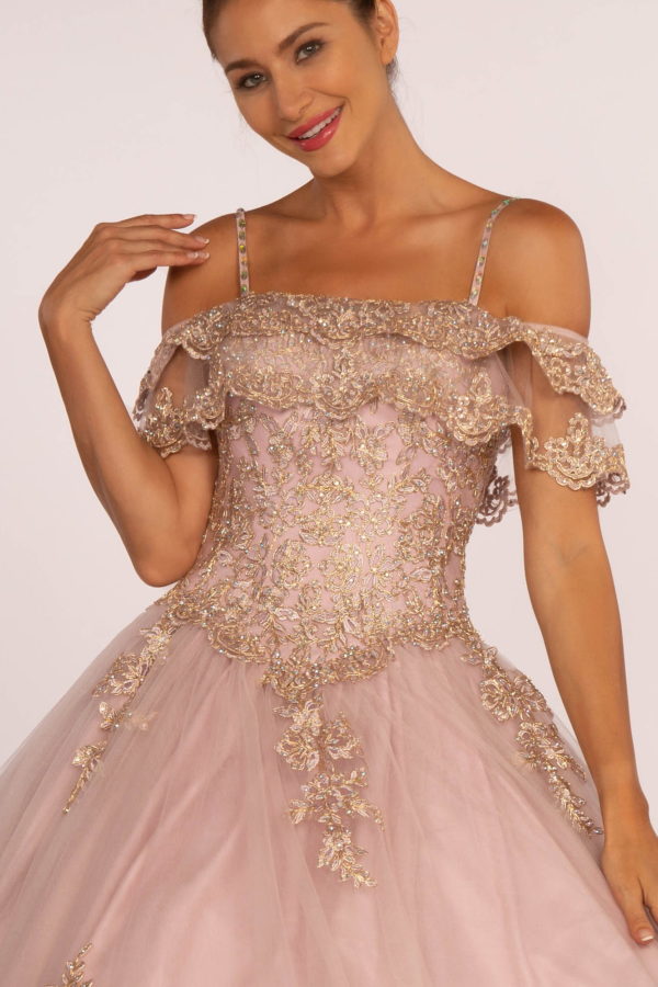 Off-the-Shoulder Embroidered Mesh Ball Gown-3