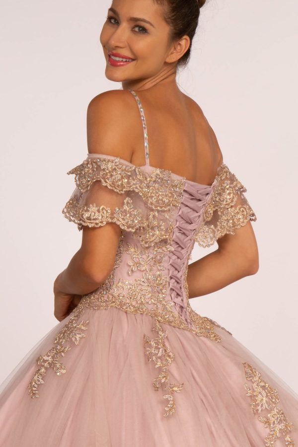 Off-the-Shoulder Embroidered Mesh Ball Gown-4