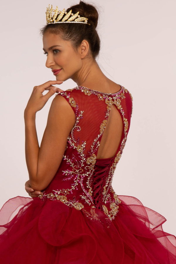 Beads Embellished Bodice Tulle Ball Gown w/ Multi-Layered Ruffle Skirt-4