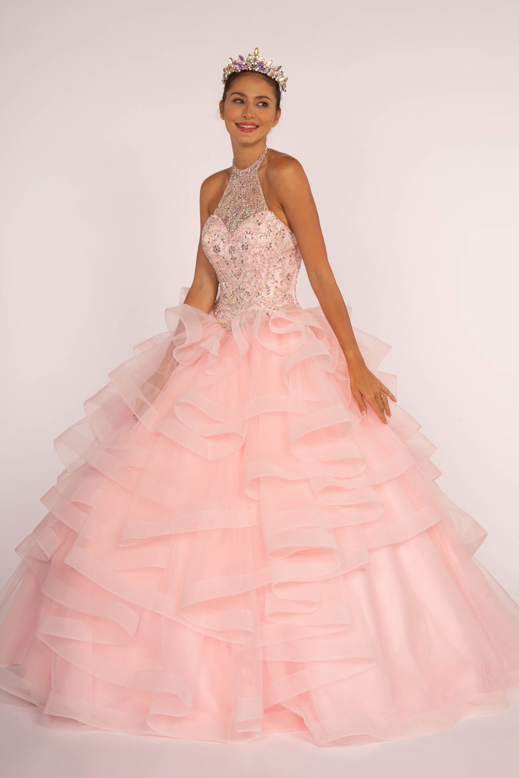 Beads and Jewel Embellished Halter Neck Quinceanera Dress-1