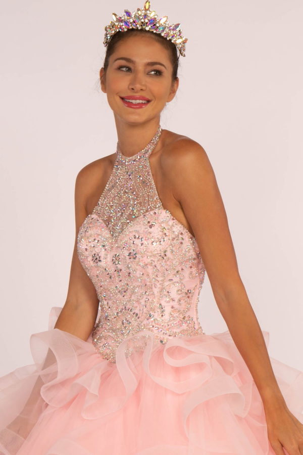 Beads and Jewel Embellished Halter Neck Quinceanera Dress-3