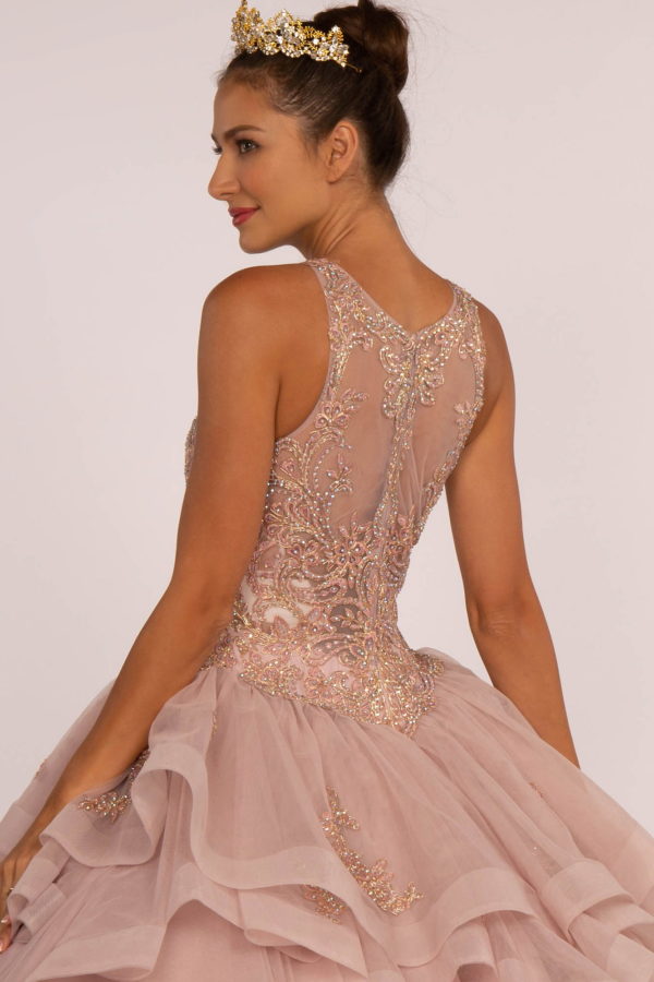 Full Embroidered Bodice w/ Rhinestones Multi-Layered Ruffle Skirt Ball Gown-4