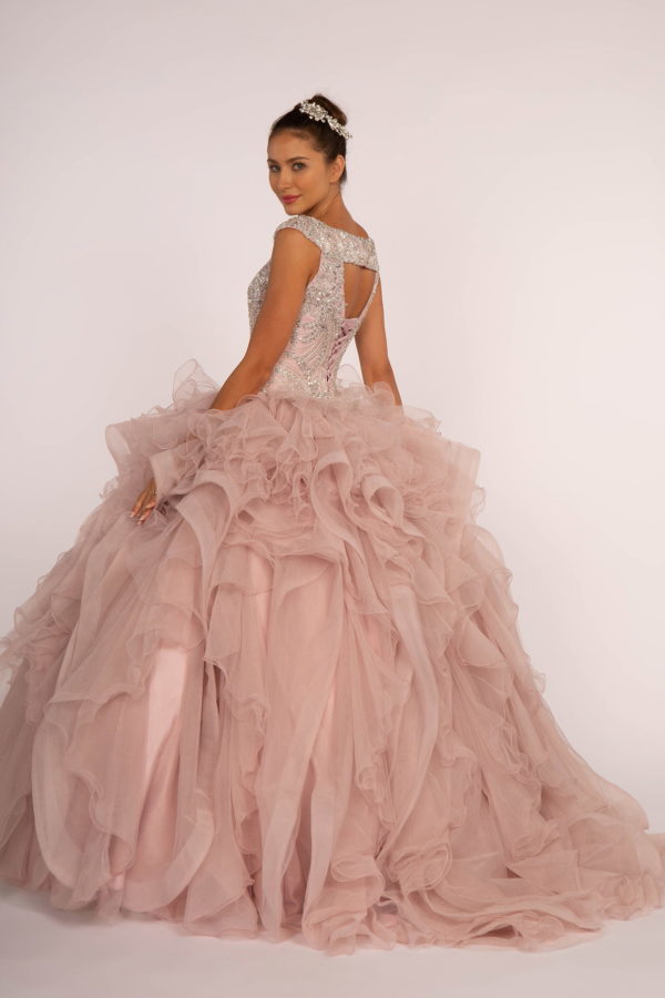 Beads and Sequin Embellished Bodice Boat Neck Ball Gown-2