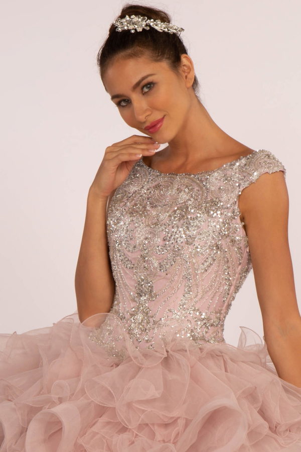 Beads and Sequin Embellished Bodice Boat Neck Ball Gown-3